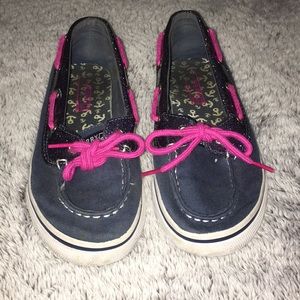 Navy blue and pink Sperrys